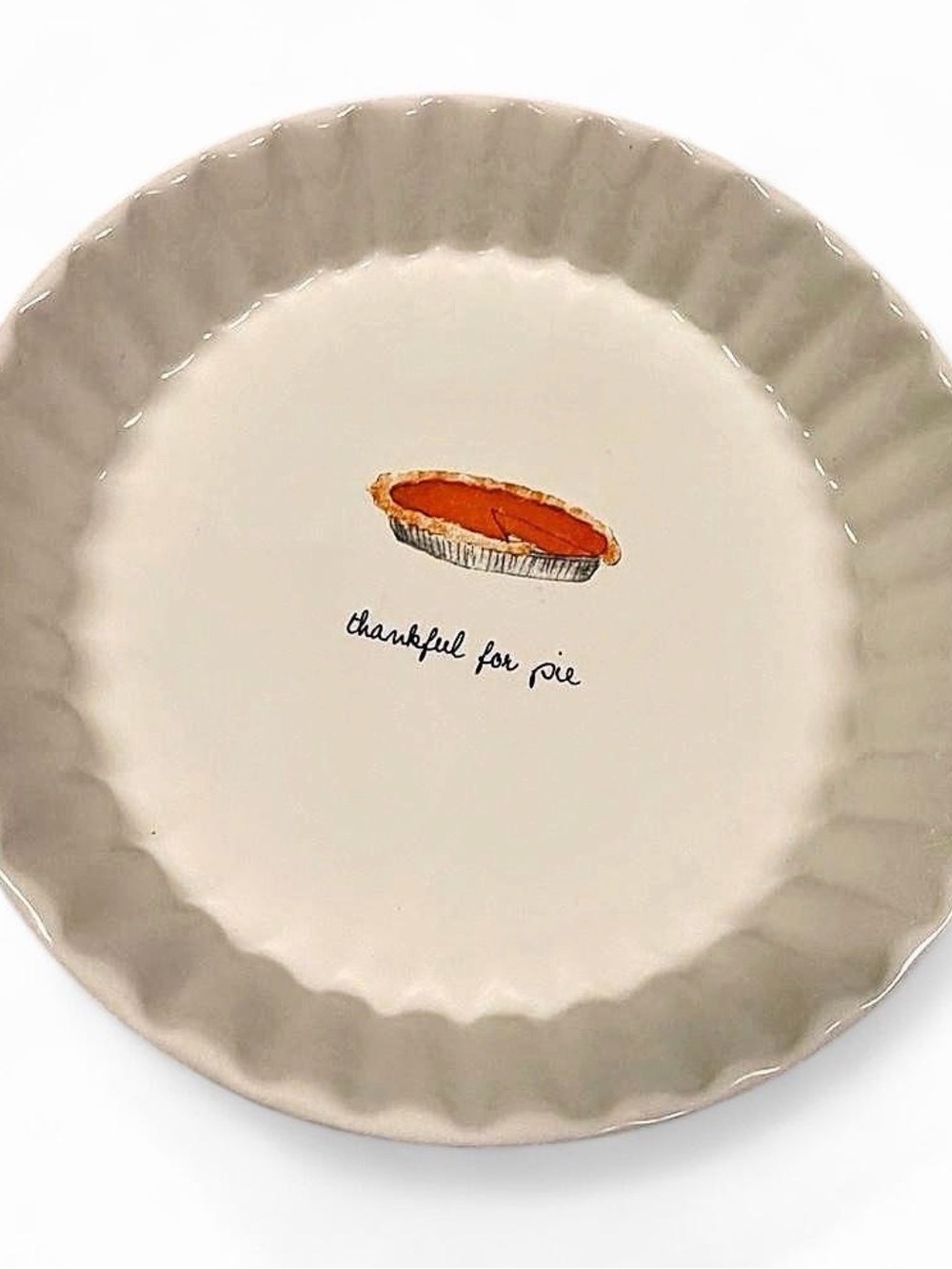 Rae Dunn White Ceramic Pie Plate with Orange Pie Accent